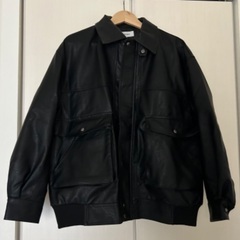 モノマート　MONO-MART オーバーサイズヴィンテージライクブルゾン　レザー　ユニセックス　男女兼用　レザージャケット　ブラック　黒の画像