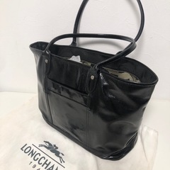 【未使用品】LONGCHAMP ロンシャン ブラック パテント レザー トートバッグ レディース カバンの画像