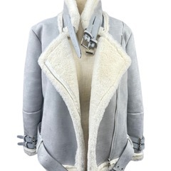 新品★レディースアウター★ライダースジャケット★グレー★Mサイズ★暖かいコートの画像