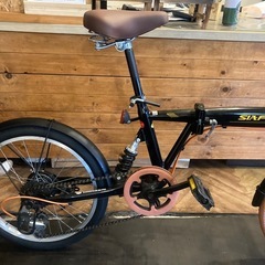 【後輪タイヤ新品！】サスペンション付き　6段変速　20インチ折りたたみ自転車　ブラック×オレンジの画像