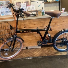 【後輪タイヤ新品！】サスペンション付き　6段変速　20インチ折りたたみ自転車　ブラック×オレンジの画像