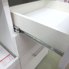 幅87㎝ レンジボード 奥行46×高さ175㎝ ホワイト 高さ低め 家電ボード キッチンボード エナメル 白 レール引き出し 食器棚 棚 札幌 北20条店の画像