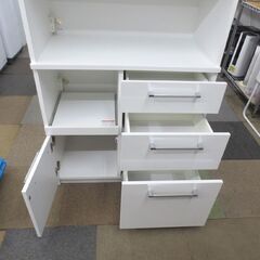 幅87㎝ レンジボード 奥行46×高さ175㎝ ホワイト 高さ低め 家電ボード キッチンボード エナメル 白 レール引き出し 食器棚 棚 札幌 北20条店の画像