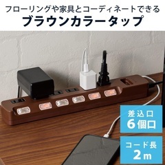 エレコム 電源タップ 個別スイッチ 6個口 2m ブラウンの画像