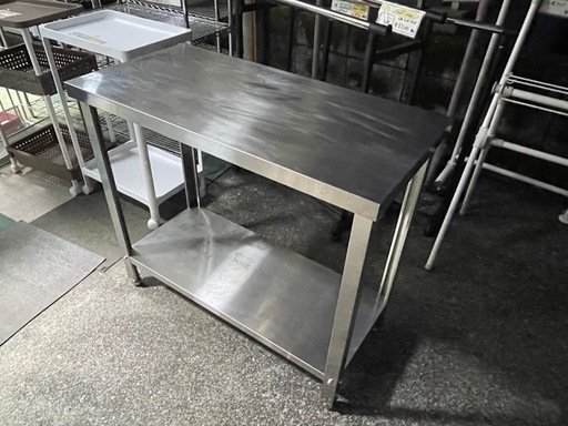 【リサイクルサービス八光】幅90cm ステンレス製作業台 2段棚付き
