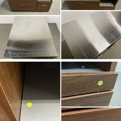 リビングハウス キッチンカウンター ルシード 幅105 ステンレス天板 ウォールナット色 インダストリアル 中古家具 店頭引取歓迎 R10213の画像