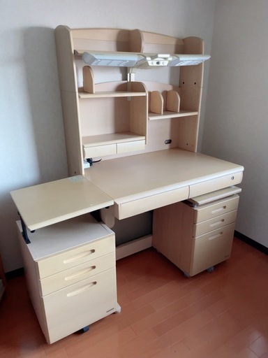 【美品】学習机 勉強机 デスク 事務机 サイドボード2 台引き出し付 収納棚付