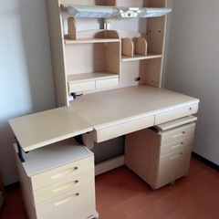 【美品】学習机 勉強机 デスク 事務机 サイドボード2 台引き出し付 収納棚付の画像