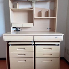 【美品】学習机 勉強机 デスク 事務机 サイドボード2 台引き出し付 収納棚付の画像