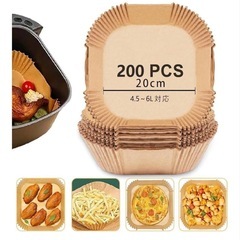 エアフライヤー用紙 200枚セット20cm 四角形 ノンフライヤー 4.5~6Lの画像