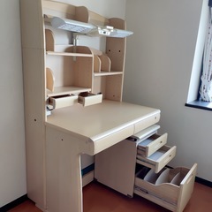 【美品】学習机 勉強机 デスク 事務机 サイドボード2 台引き出し付 収納棚付の画像