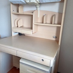 【美品】学習机 勉強机 デスク 事務机 サイドボード2 台引き出し付 収納棚付の画像