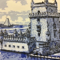 タイル　壁飾り　ベレンの塔　リスボン　ブルー　小さい　可愛いの画像