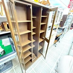 スライド式 本棚 ガラス扉 収納家具 キャビネットの画像