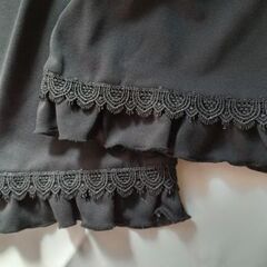 ワイドパンツ ブラック 裾フリルレース 総ゴム サイズLの画像