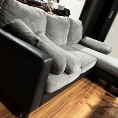 3人掛け＋オットマン カウチソファセット　グレー×ブラック　の画像