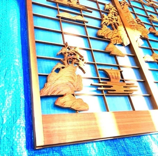 書院欄間　彫刻書院 ガラス障子セット