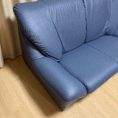 ソファ　2人用　ブルー　合皮の画像