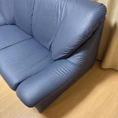 ソファ　2人用　ブルー　合皮の画像