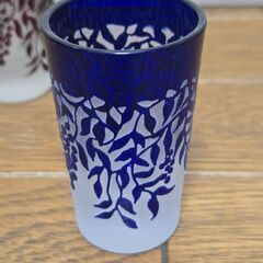 切子 冷酒グラス 赤青 ペア ヴィンテージ 食器 ブドウ ガラス 昭和レトロの画像