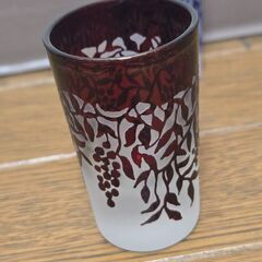 切子 冷酒グラス 赤青 ペア ヴィンテージ 食器 ブドウ ガラス 昭和レトロの画像