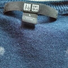 UNIQLOユニクロ カーディガン 紺×白 ドット柄 長袖 サイズLの画像