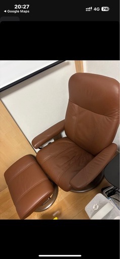 ブラウン レザー リクライニングチェア オットマン付き