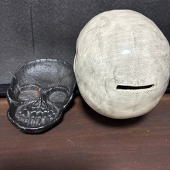 スカル貯金箱ドクロ銅トレイの画像