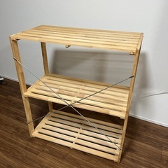 【木製ラック】3段シェルフ／ナチュラルカラー／通気性◎の画像