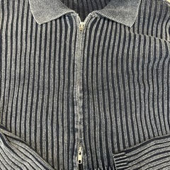 しまむら　ダブルジップ　リブニットカーディガン　ストーンウォッシュブルー　Lの画像