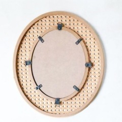 オーバルミラー　鏡　姿見　ラタン藤製　編み込みデザイン　オシャレで温かみのあるラタン自然素材　長丸型の画像