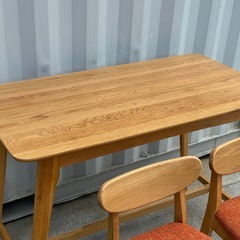 A648◇浅川家具◇ダイニング3点セット◇ハイタイプ◇オーク材◇幅130奥行70高さ93cmの画像