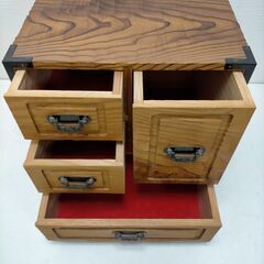 【送料無料】和風 小箪笥 チェスト 木製 小物入れ 収納ケース デスク横 整理棚 取っ手金具付き レトロ インテリア　251111-2Tの画像