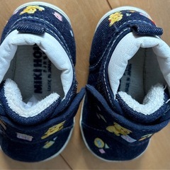 ミキハウス　12cm　デニムファーストシューズ クマ刺繍付きの画像