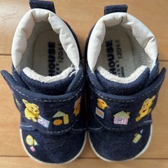 ミキハウス　12cm　デニムファーストシューズ クマ刺繍付きの画像