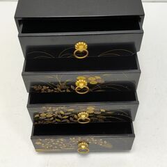 資生堂 花椿会 限定 高台寺風蒔絵 ハイプリオール記念品 小物箪笥 コスメ収納 アクセサリーケース 和風 黒漆調 伝統柄 251111-3Tの画像