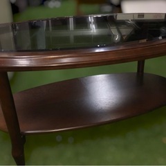 マルニ木工　オーバル　アンティーク木製ガラステーブル　センターテーブルの画像
