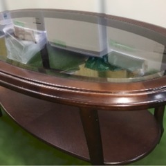 マルニ木工　オーバル　アンティーク木製ガラステーブル　センターテーブルの画像