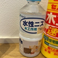 DIYにぜひ★【開封済み】　艶消しマットホワイトスプレー　水性ニス木工用　セメダイン速乾強力木工用水性ボンドの画像