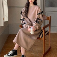 【新品】XLサイズ 袖リボントレーナーワンピースの画像