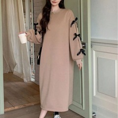 【新品】XLサイズ 袖リボントレーナーワンピースの画像