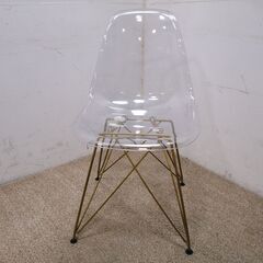 イームズチェア クリア 透明 クリアチェア シェルチェア ゴールド ゴールド スチール脚 おしゃれ リプロダクト デザイナーズチェア 椅子 ダイニングチェアの画像