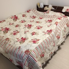 終了！ダブルベッド　ブラウン　マットレス付の画像