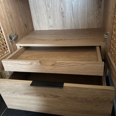 LOWYA ロウヤ 収納棚 キャビネット リビング収納 扉付き ラタン調 ハイタイプ 幅60cmの画像