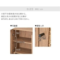 LOWYA ロウヤ 収納棚 キャビネット リビング収納 扉付き ラタン調 ハイタイプ 幅60cmの画像