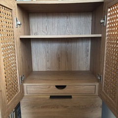 LOWYA ロウヤ 収納棚 キャビネット リビング収納 扉付き ラタン調 ハイタイプ 幅60cmの画像