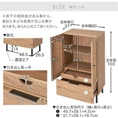 LOWYA ロウヤ 収納棚 キャビネット リビング収納 扉付き ラタン調 ハイタイプ 幅60cmの画像