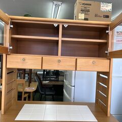 【リサイクルショップ ピカソ 小松原】🍞✨幅90 ナチュラルウッド白タイル天板 食器棚✨🍞★4948★の画像