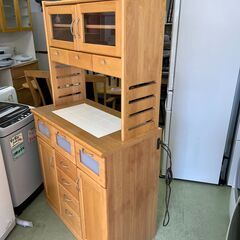 【リサイクルショップ ピカソ 小松原】🍞✨幅90 ナチュラルウッド白タイル天板 食器棚✨🍞★4948★の画像