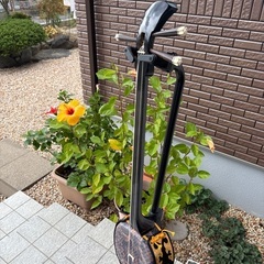 三線 本体 黒 木製 オレンジ装飾の画像